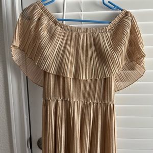 Dress the People Gold Sparkle Off the Shoulder Floor Length Gown